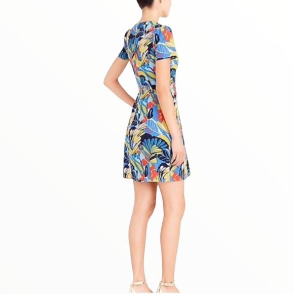 J. Crew Blue Floral Tropical Paradise Floral Short Sleeve Faux Wrap Dress sz 10 - Picture 3 of 15